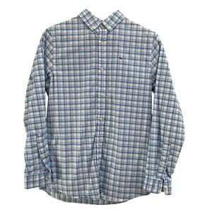 Vineyard Vines Boys On-The-Go Performance Plaid Button Down Shirt Blue Large 16
